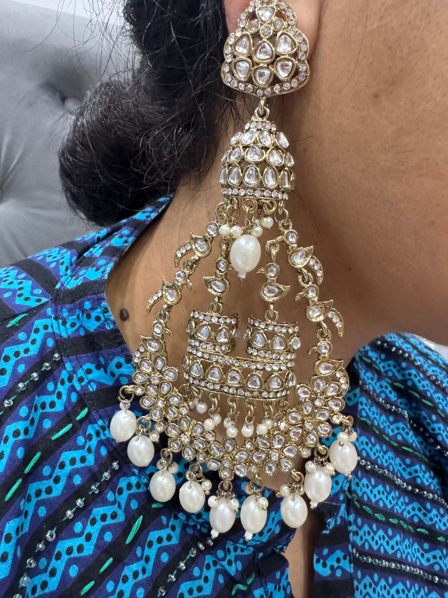 Large Kundan Pearl Danglers Earrings
