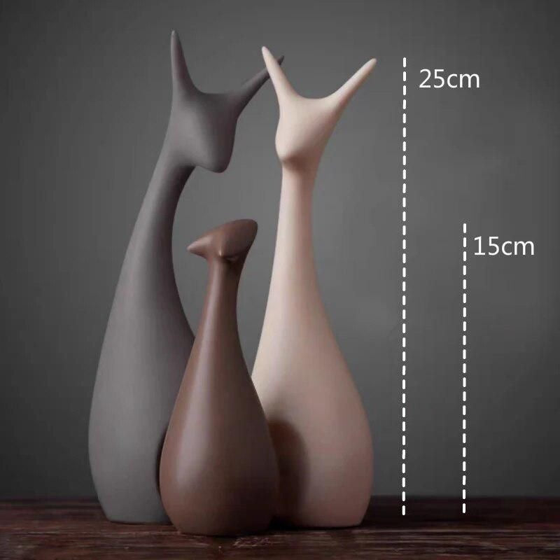 Exquisite Decorative Deer Family Matte Finish Ceramic Figurines - Set of 3