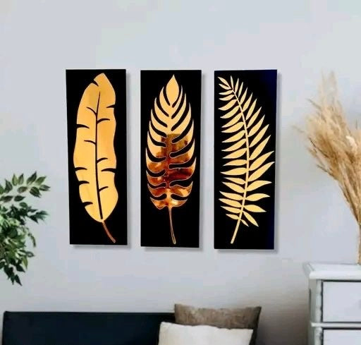 Leaf Design Gold Metal Wall Art - Set of 3