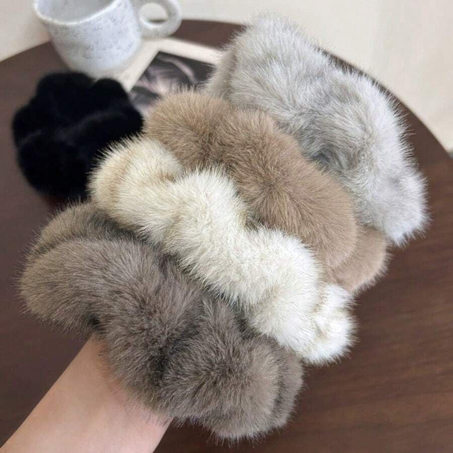 Premium Faux Fur Scrunchies - Set of 3 (Assorted Colors)