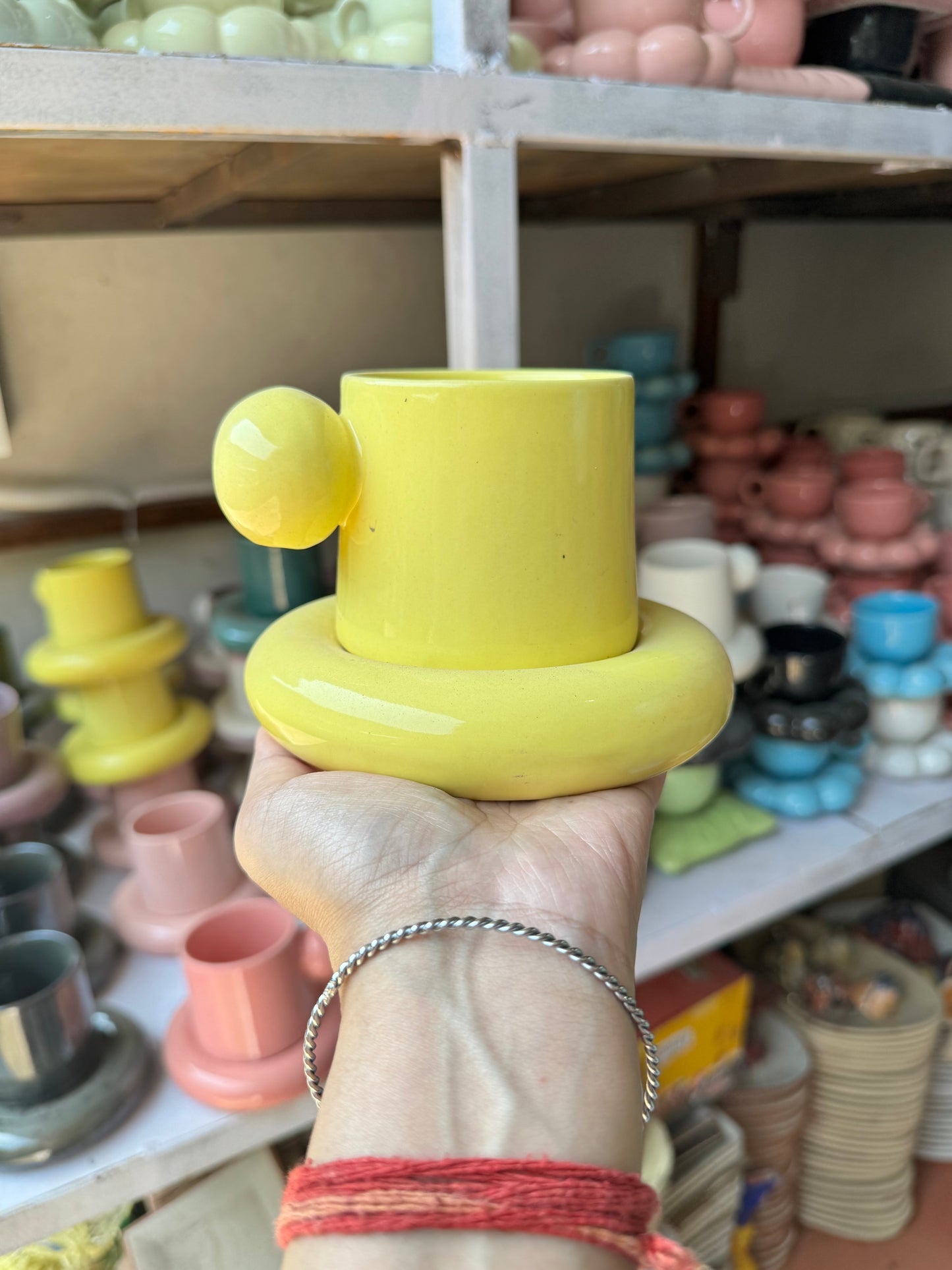 Chunky Ball Handle Mug & Saucer Set