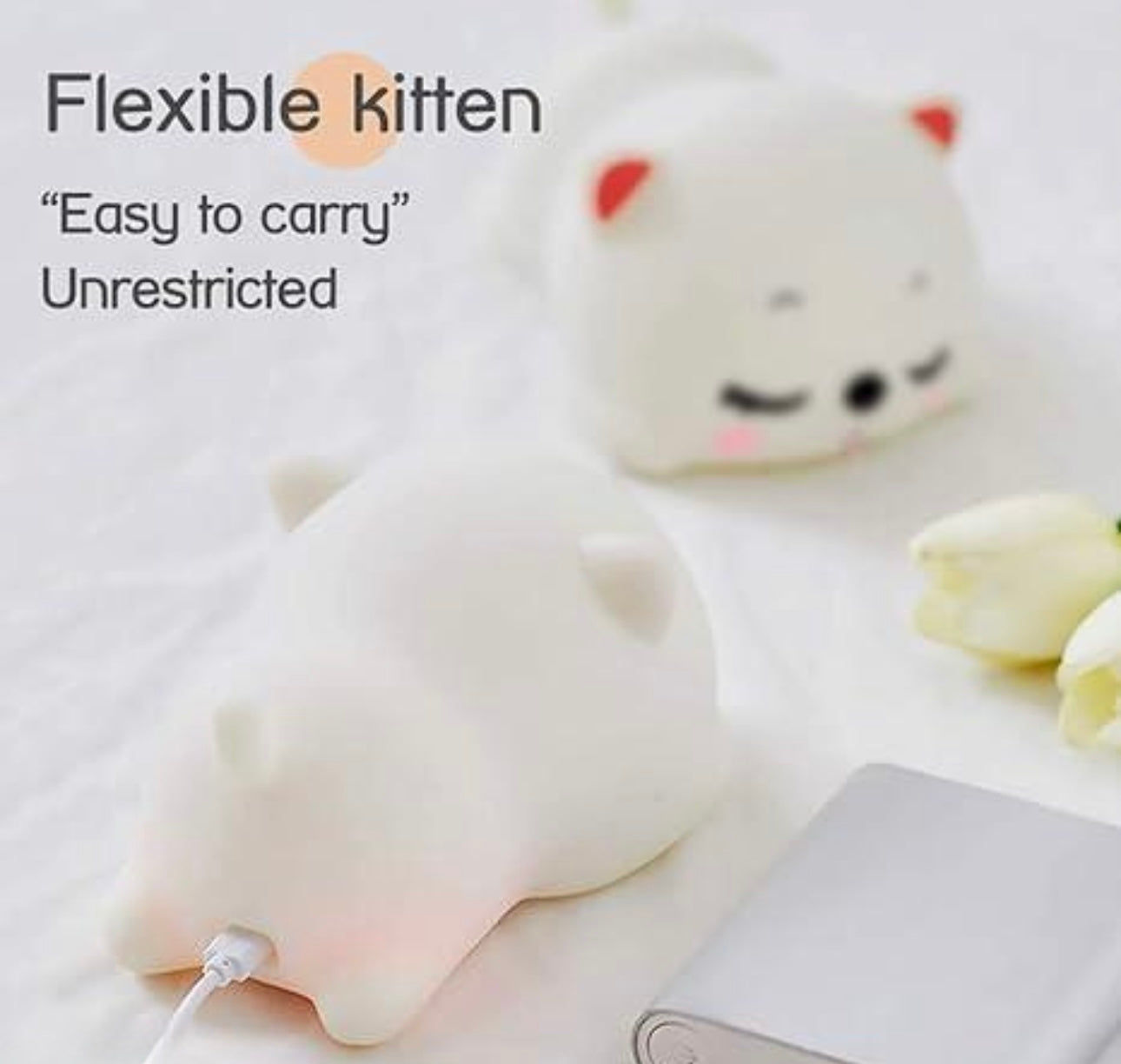 Adorable Sleeping Cat Silicon LED Night Light - Rechargeable