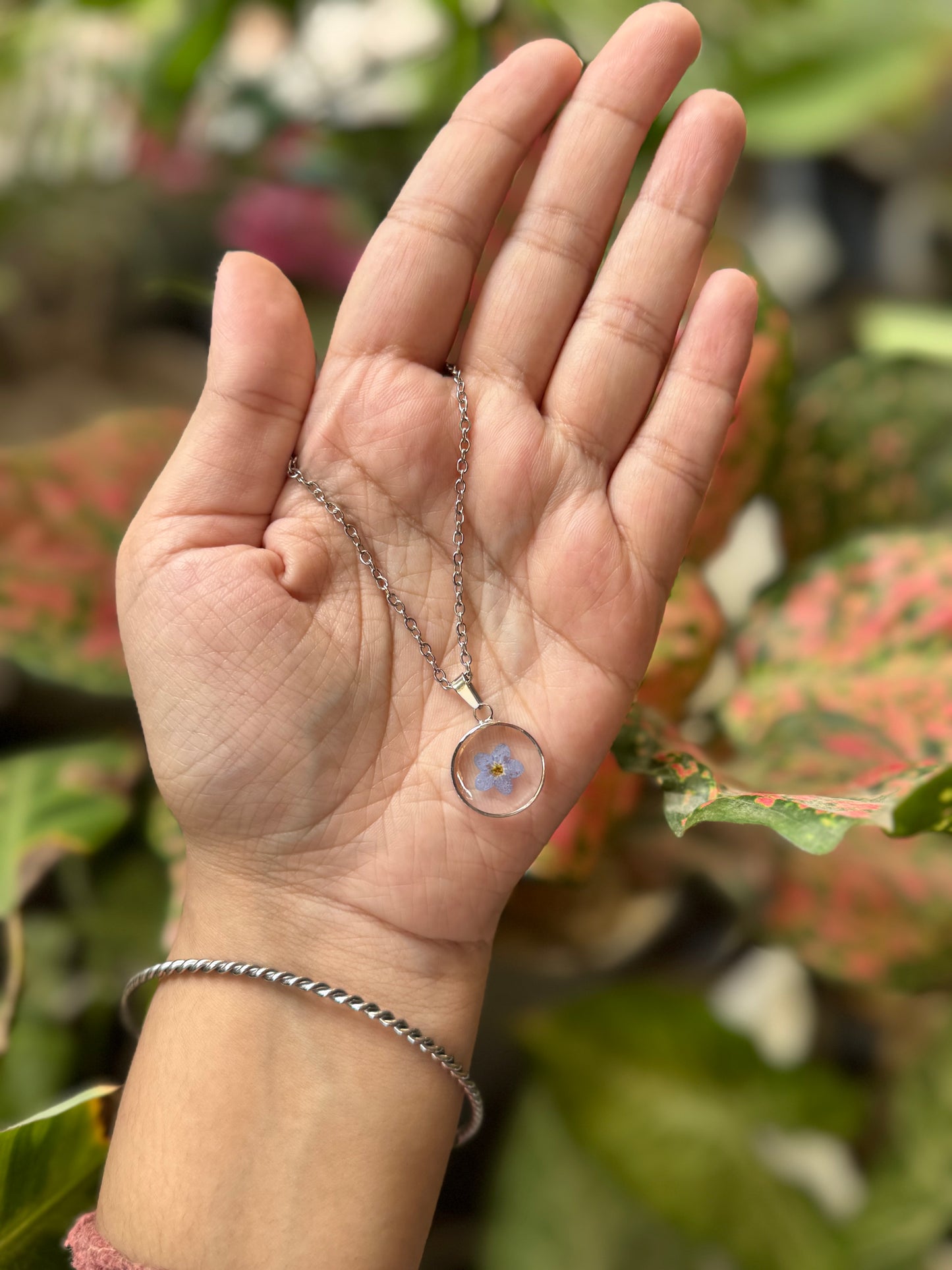 Petite Pendant with Real Forget-Me-Not Flower