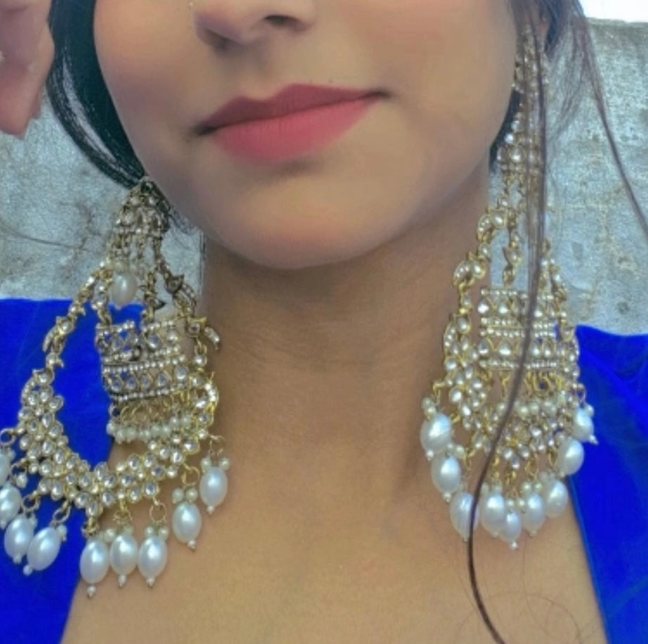Large Kundan Pearl Danglers Earrings