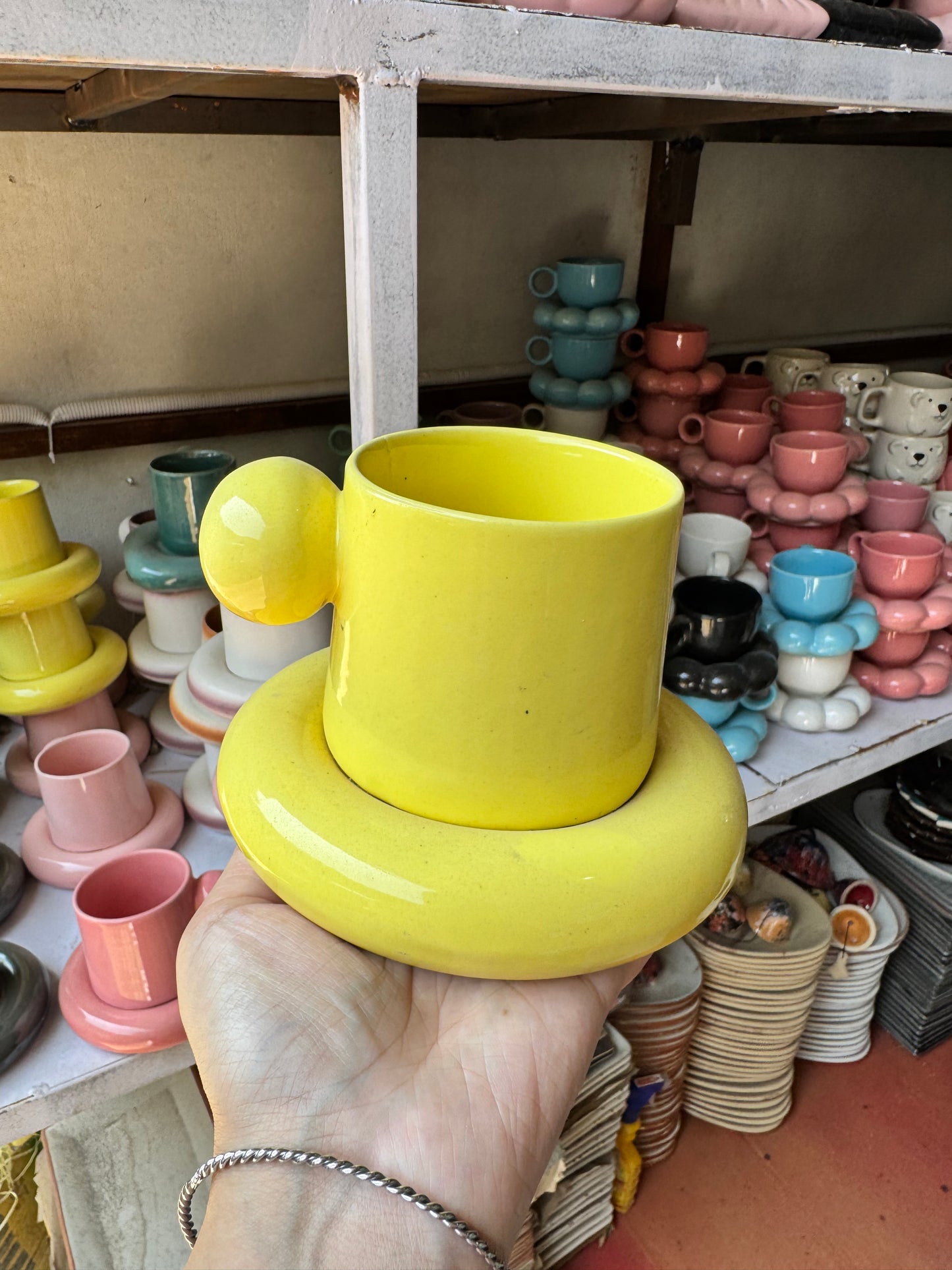 Chunky Ball Handle Mug & Saucer Set