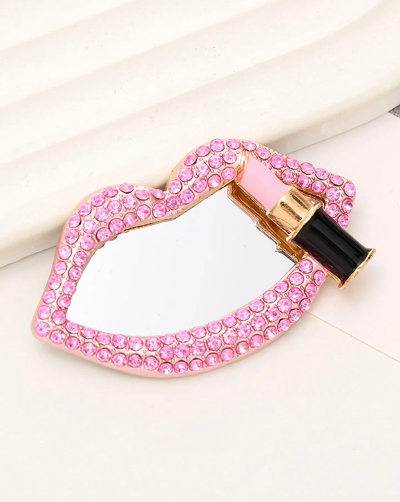 Rhinestones Studded Lip Shape Makeup Mirror