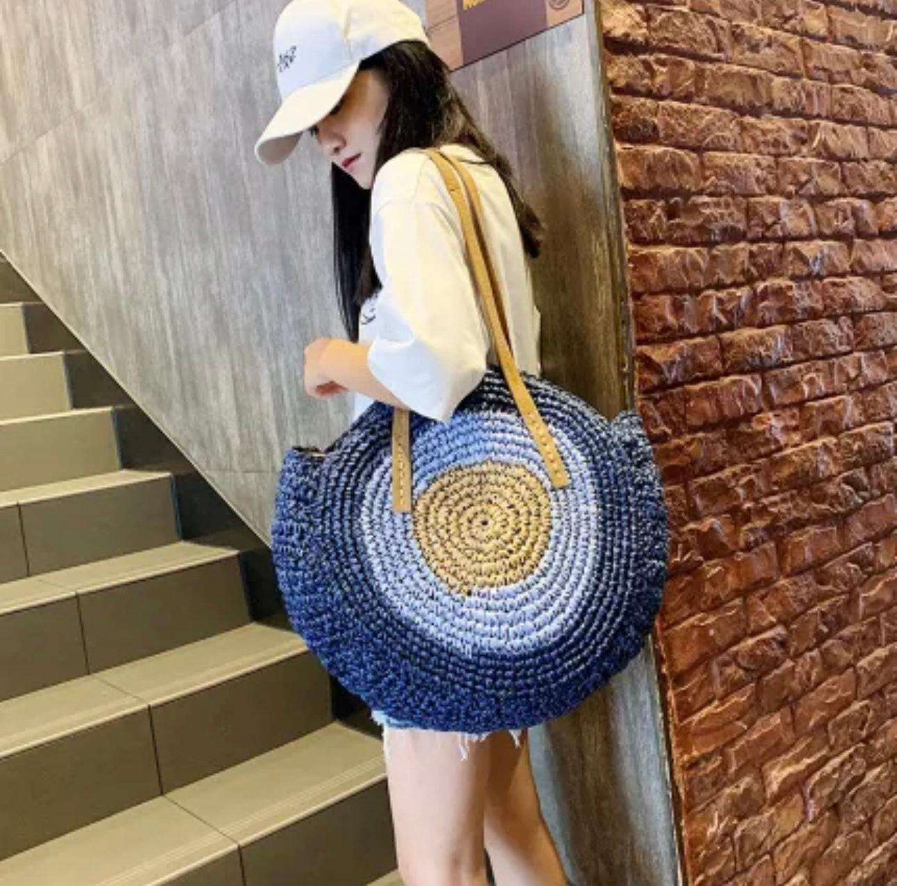 Evil Eye Round Straw Shoulder Bag