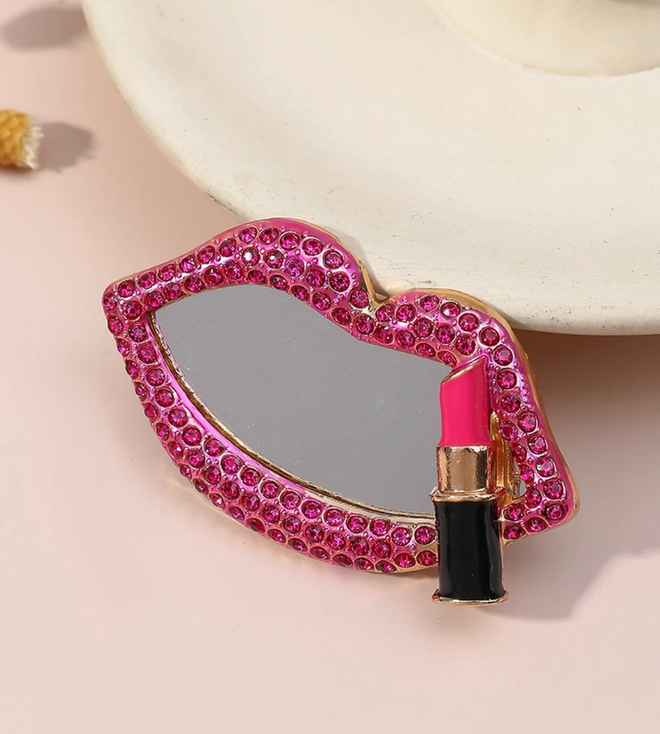 Rhinestones Studded Lip Shape Makeup Mirror