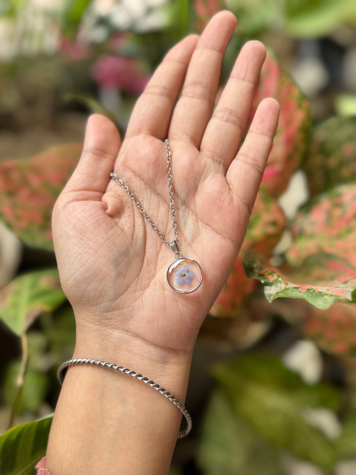 Petite Pendant with Real Forget-Me-Not Flower