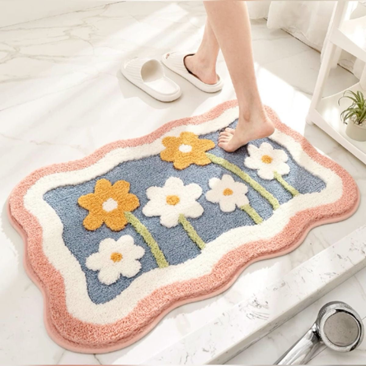 Flower Print Anti-Slip Fluffy Doormat