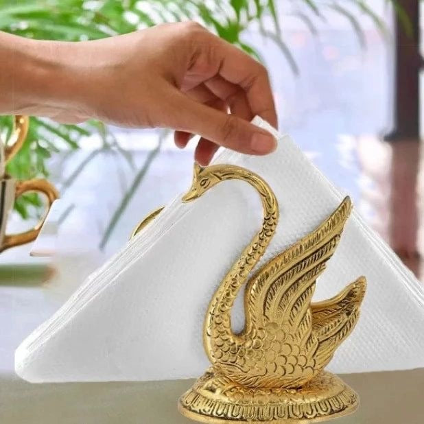 Gold Swan Shaped Oxidised Antique Tissue Holder