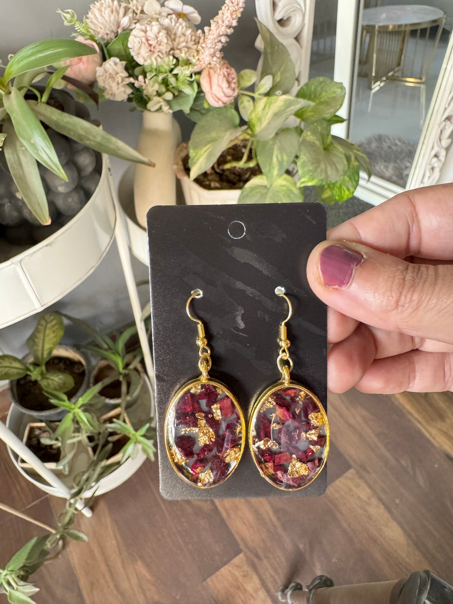 Earrings with Real Rose Petals