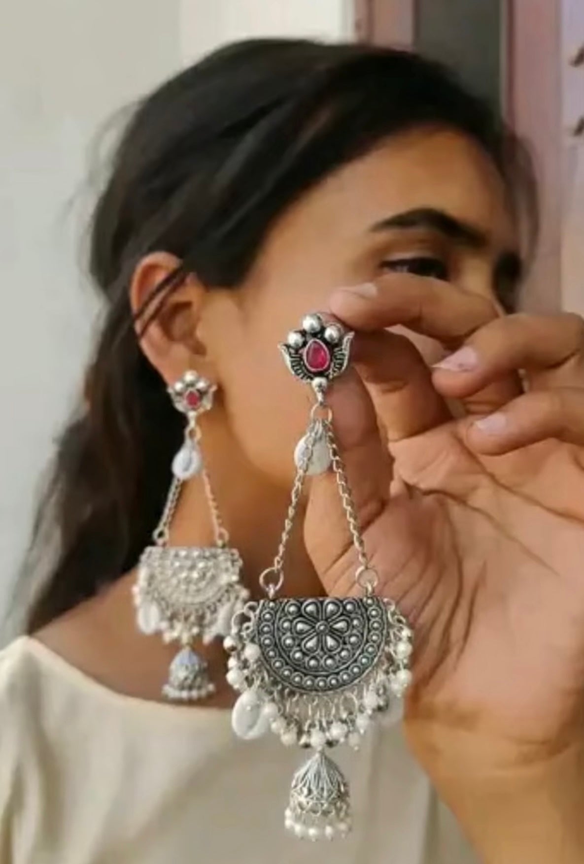 Boho Large Drop Statement Oxidised Earrings