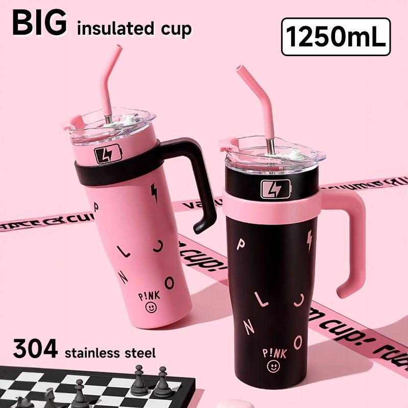 Black & Pink Insulated Tumbler with Straw