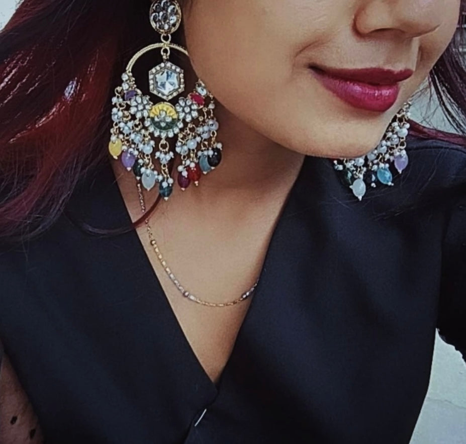 Exquisite Multicolour Heavy Chandbali Dangler Earrings