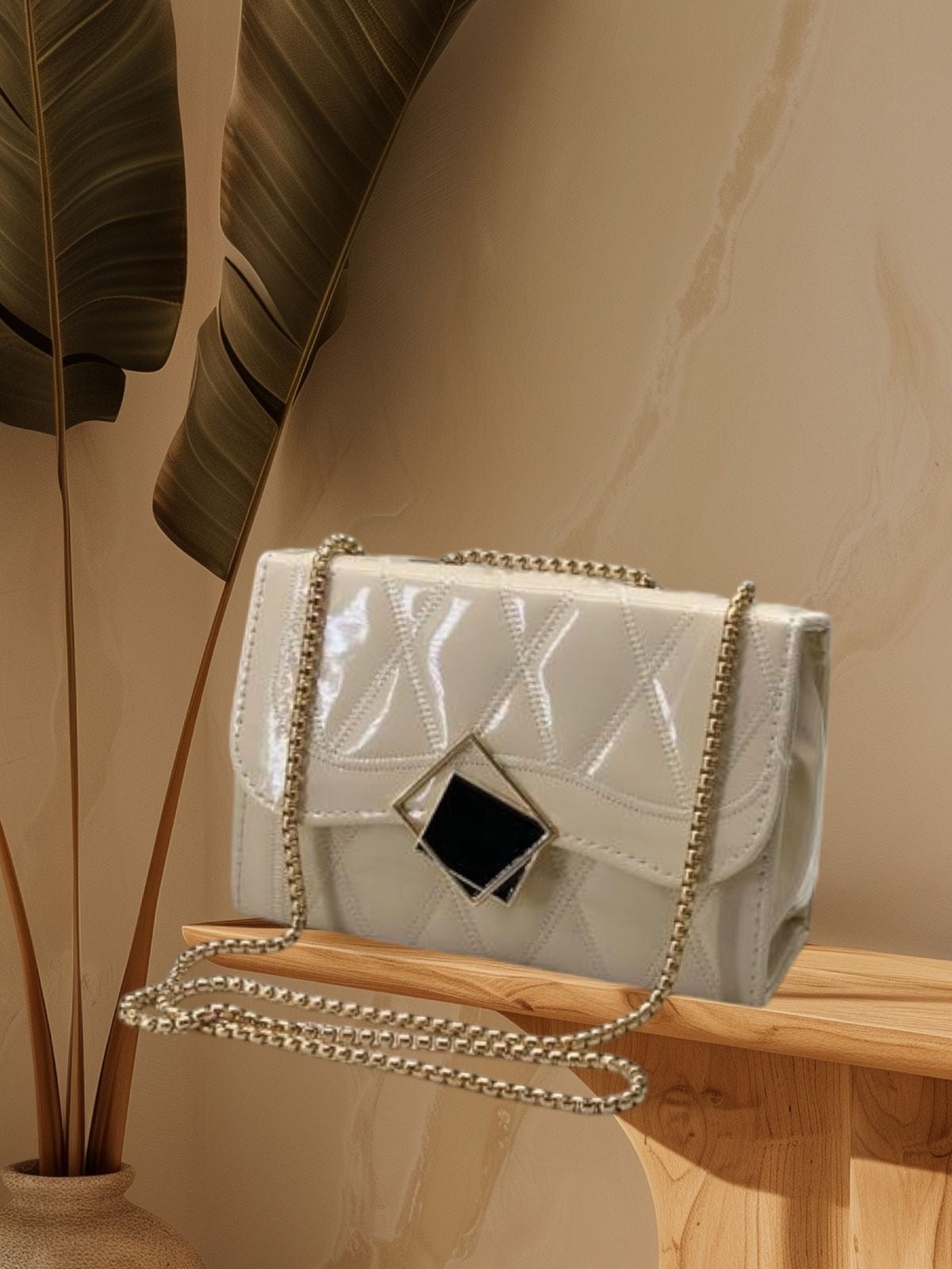 Faux Leather Chain Strap Crossbody Bag