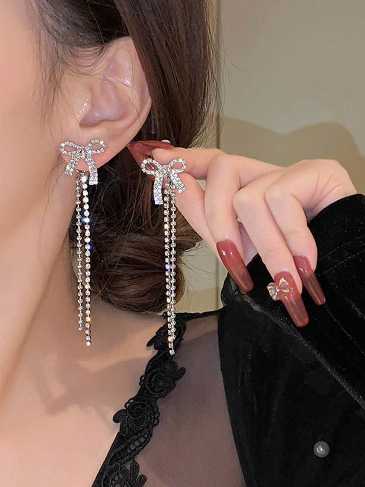 Sparkling Bow Knot Rhinestone Drop Earrings