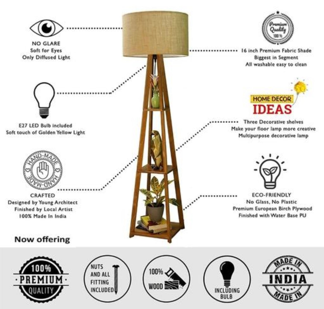 Decorative Wooden Tripod Floor Lamp