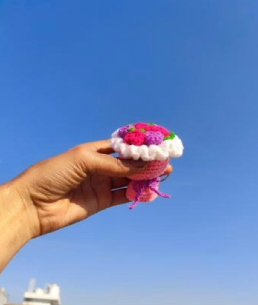 Crochet Mini Rose Bouquet Keychain