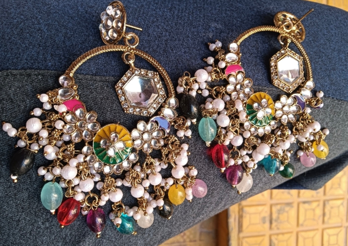 Exquisite Multicolour Heavy Chandbali Dangler Earrings
