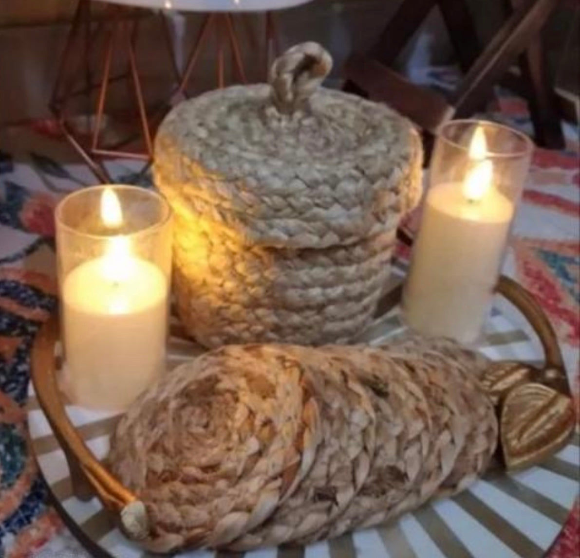 Natural Jute Coasters - Set of 6 with Basket