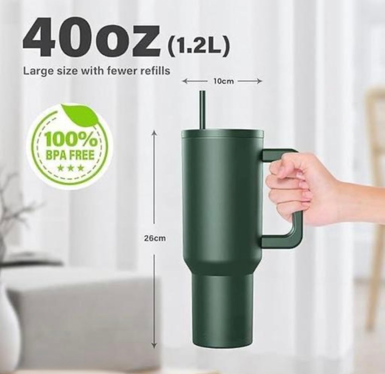Stanley Mug Imitation Tumbler with Straw & Lid (Dark Green)