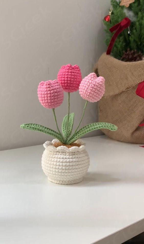 Handmade Crochet Tulips Pot