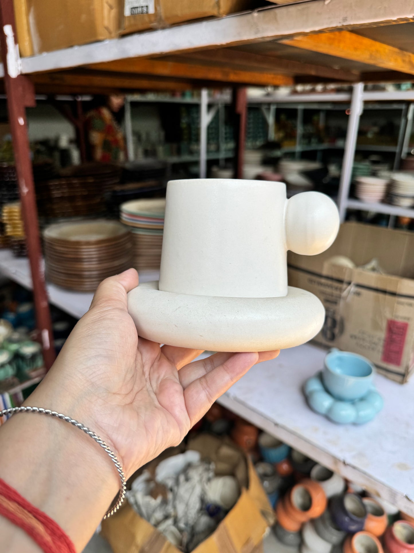 Chunky Ball Handle Mug & Saucer Set