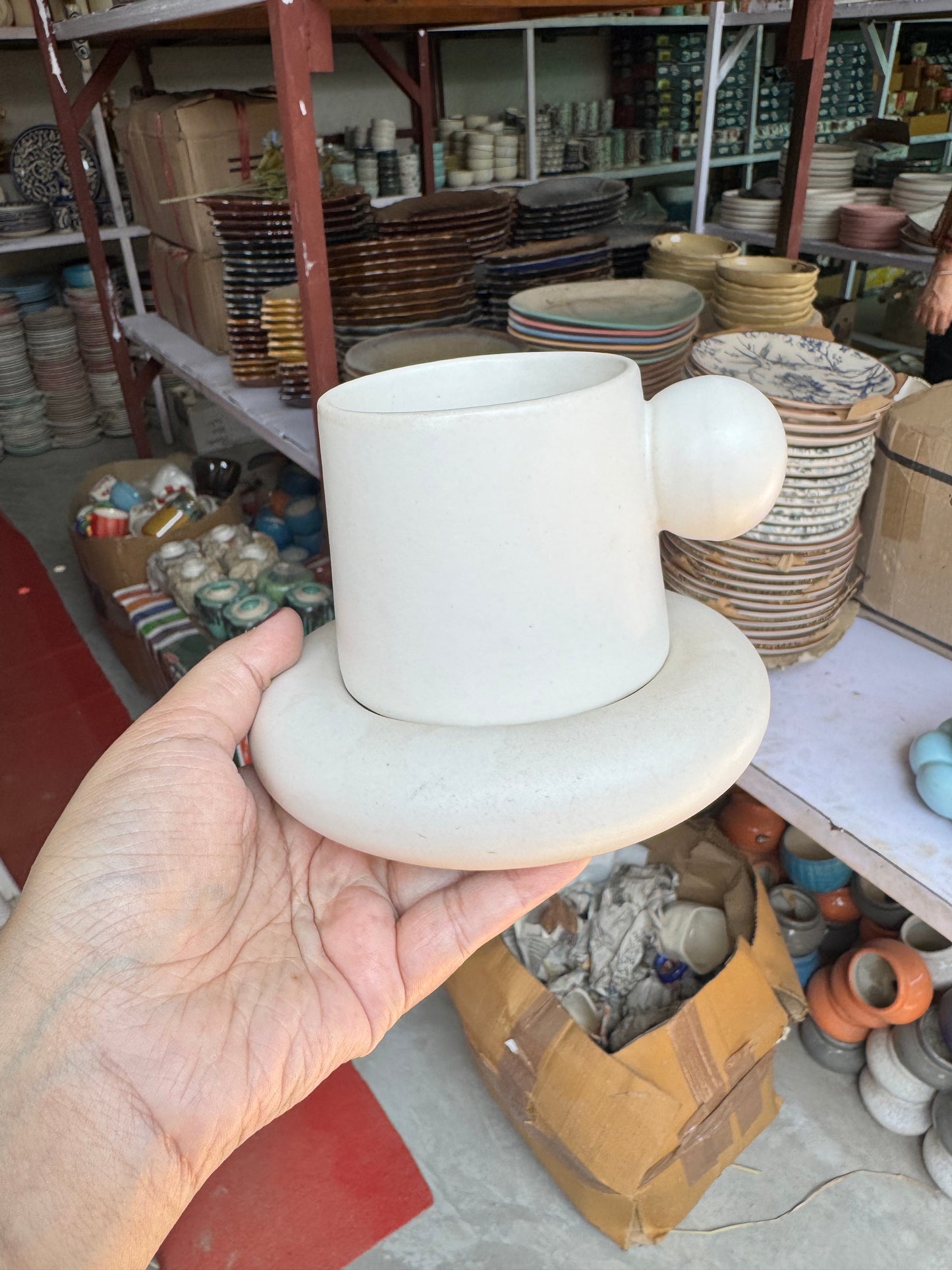Chunky Ball Handle Mug & Saucer Set