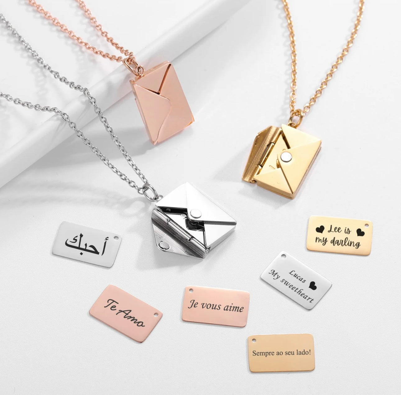 Personalised Envelope Necklace with Customisable Card Inside