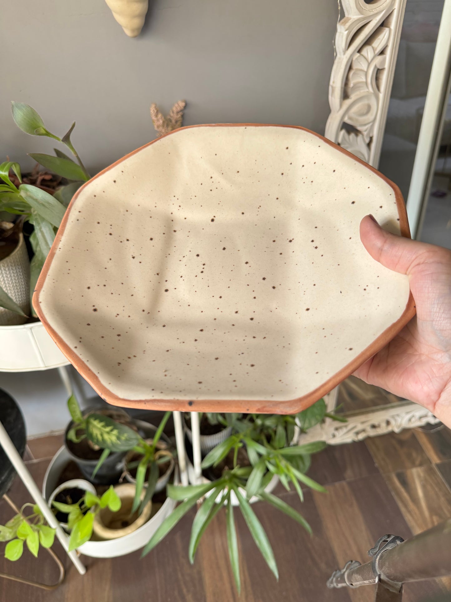 Unique & Exclusive Handcrafted Stoneware Ceramic Octagonal Dinner Serving Plates - Set of 2