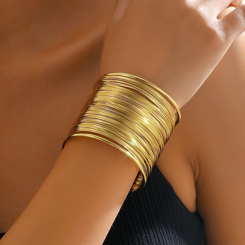 Multi-Layer Gold Wrist Cuff Adjustable Bracelet