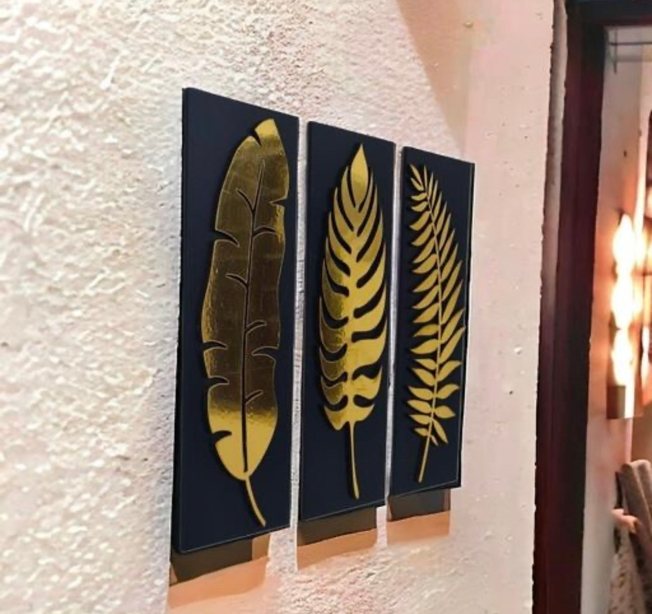 Leaf Design Gold Metal Wall Art - Set of 3