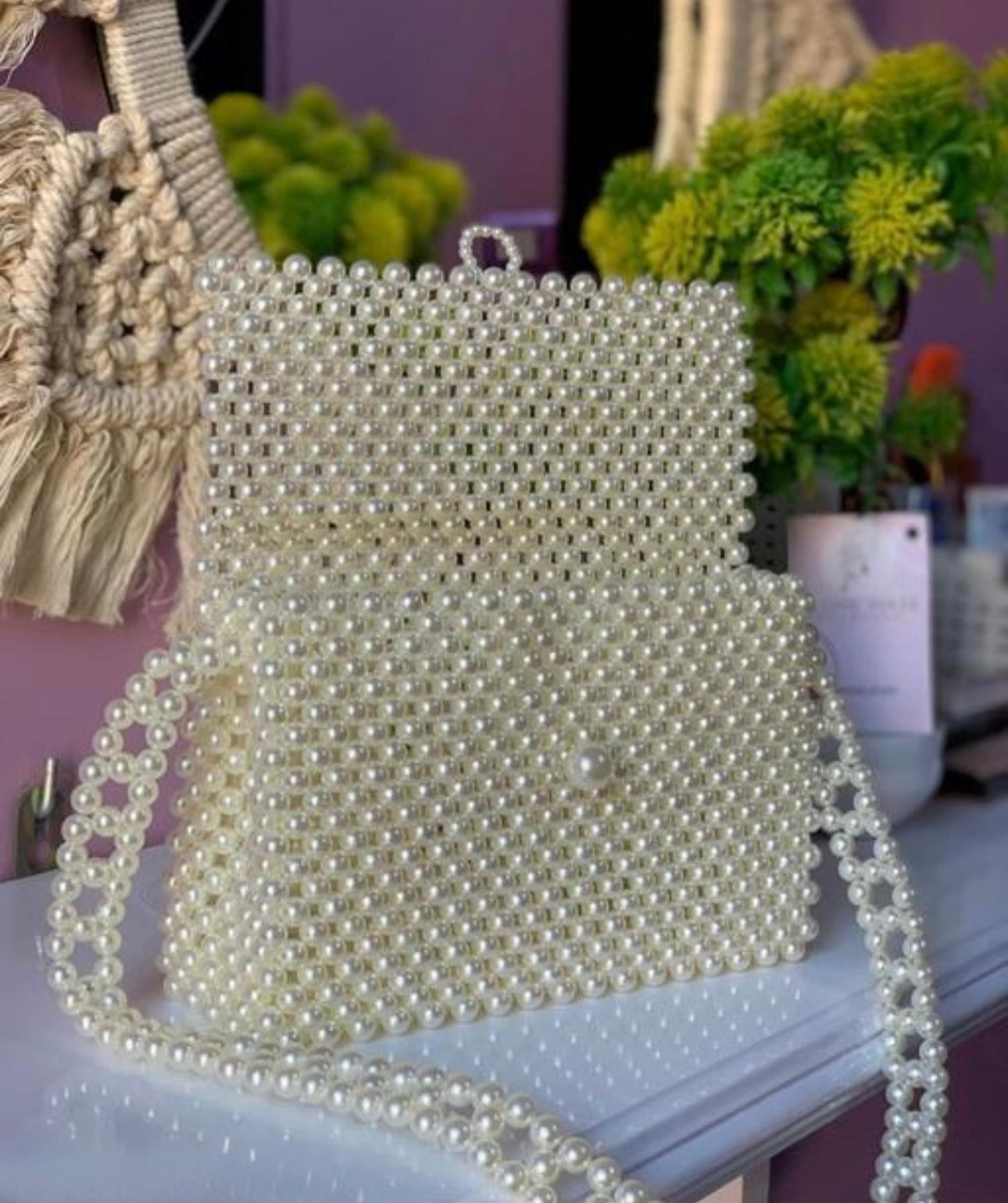 Aesthetic Beaded Pearl Handbag