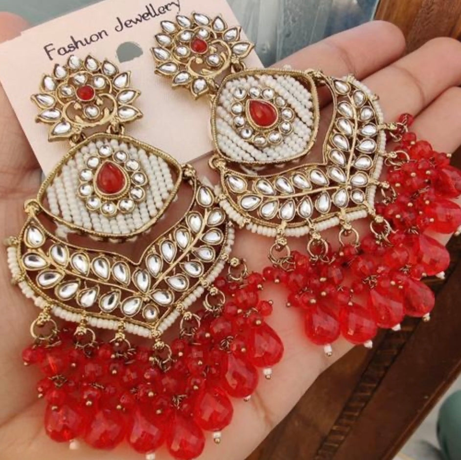 Graceful Heavy Chandbali Pearls Earrings
