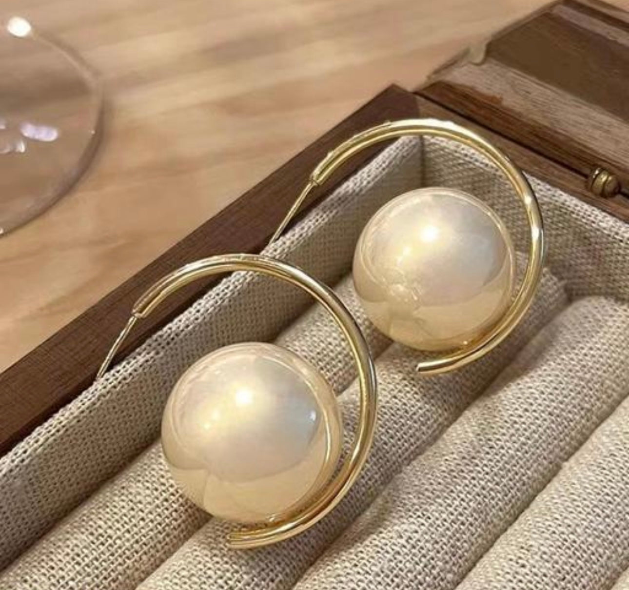 Gold Pearl C-shaped Statement Earrings
