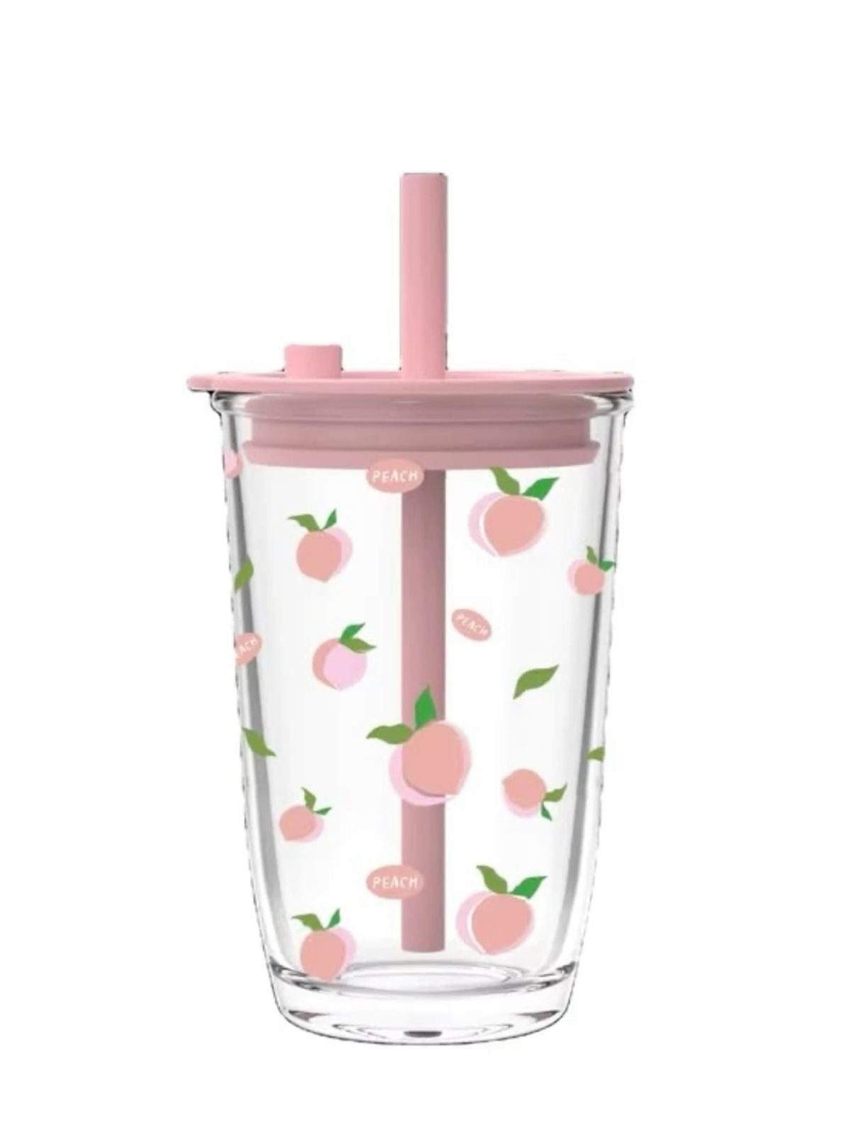 Fruits Print Boba Glass Tumbler with Straw & Lid