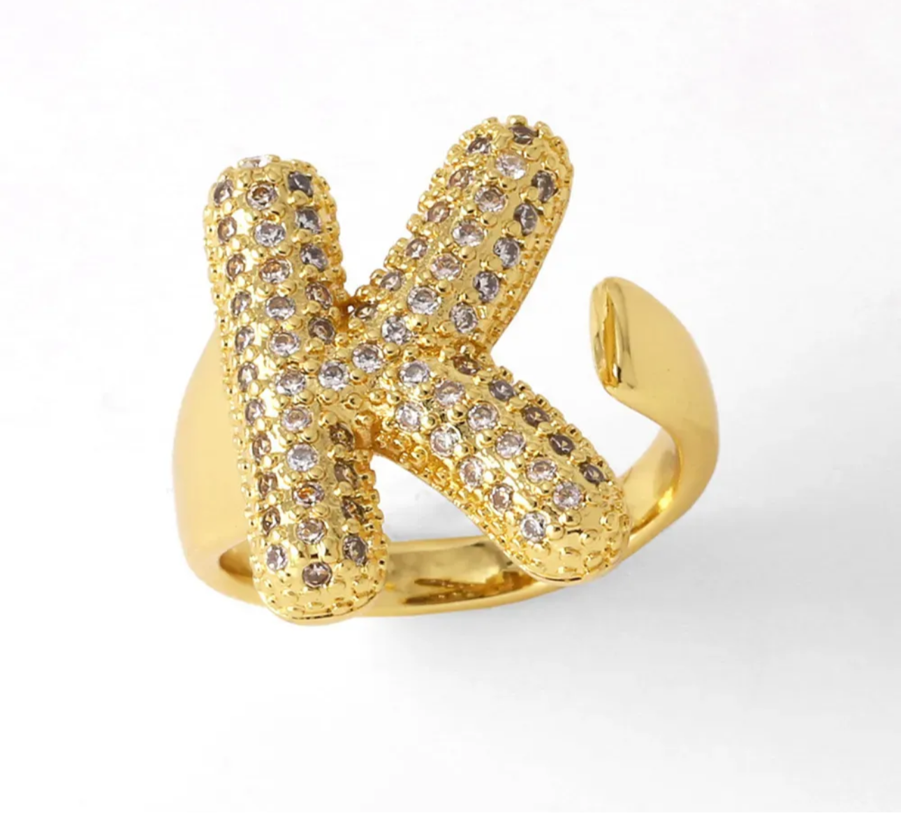 Chunky Adjustable Bubble Alphabet / Initials / Letter Ring with Zircon Stones