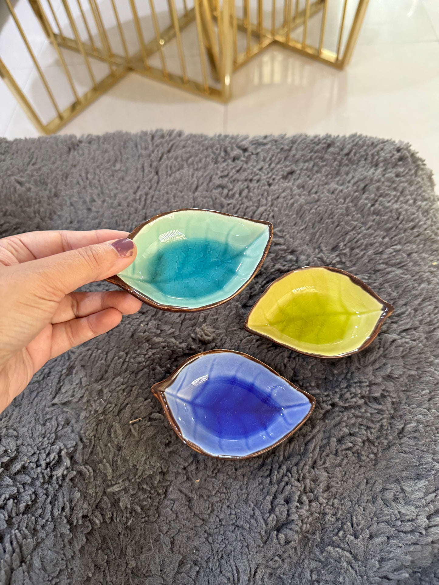 Ceramic Leaf Shaped Small Dip/Chutney Bowls - Set of 3