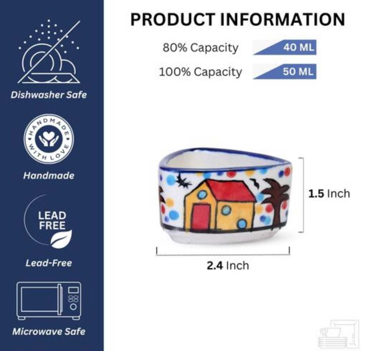 Huts Handpainted Dip/Chutney/Sauce Bowls Set of 4