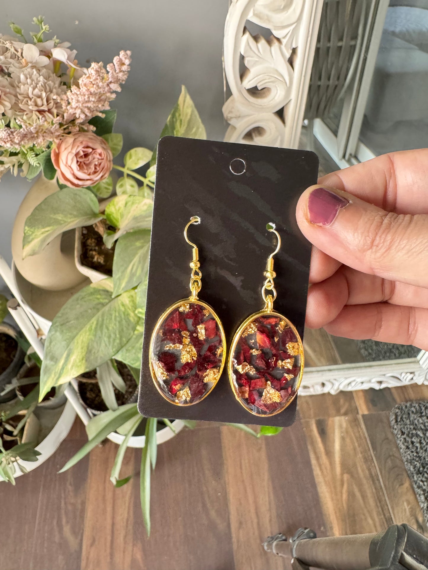 Earrings with Real Rose Petals