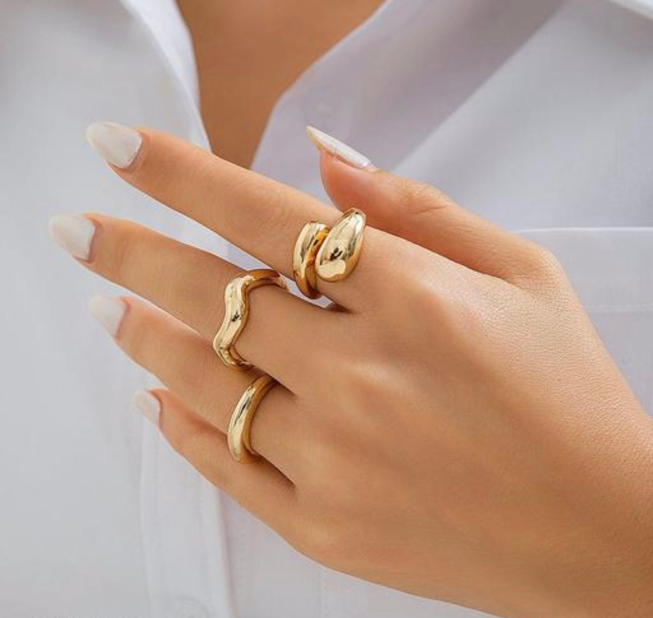 Set of 3 - Chic Irregular Adjustable Rings