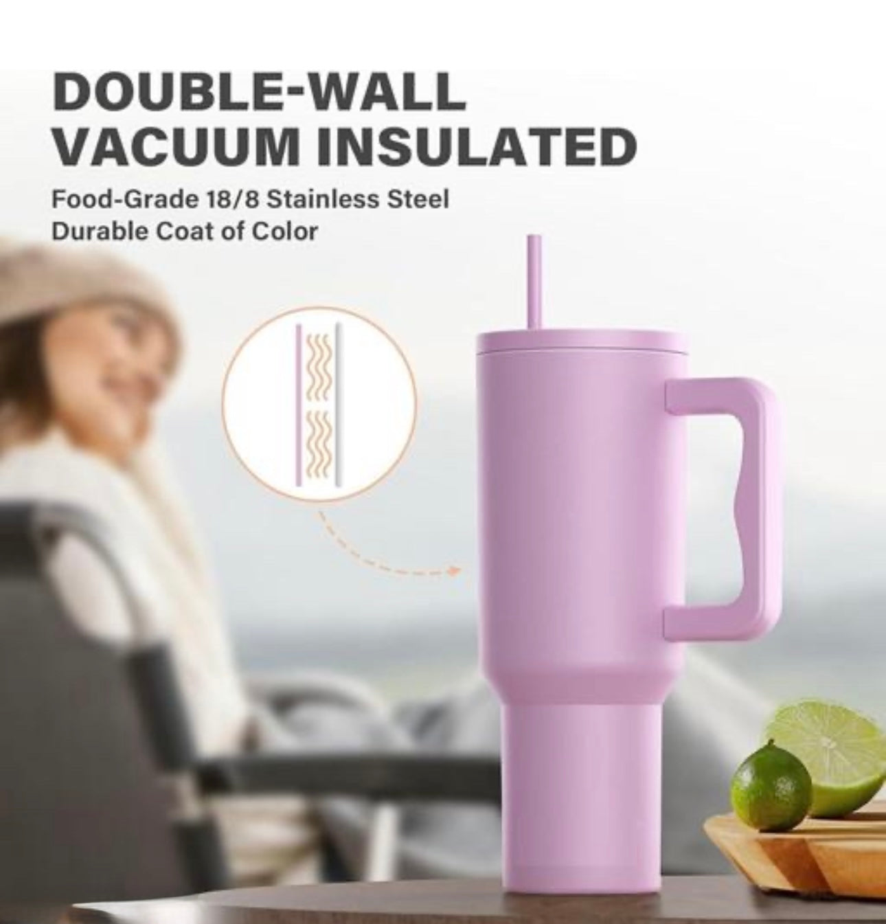 Stanley Mug Imitation Tumbler with Straw & Lid (Lavender)