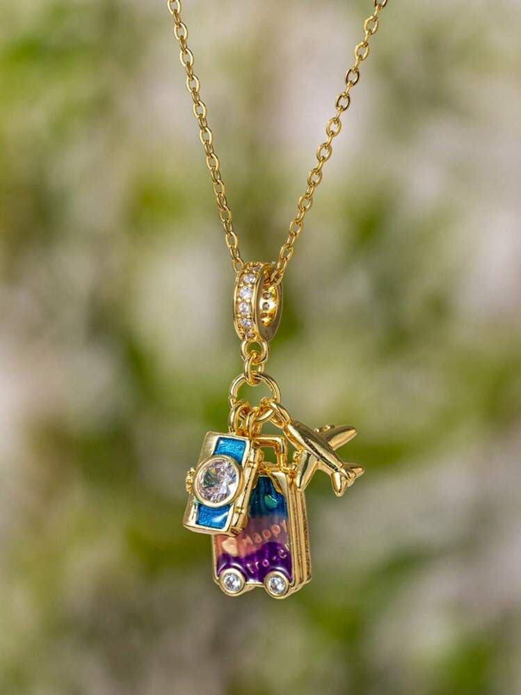 Exclusive Suitcase Airplane Travel Style Vacation Pendant/Neckpiece