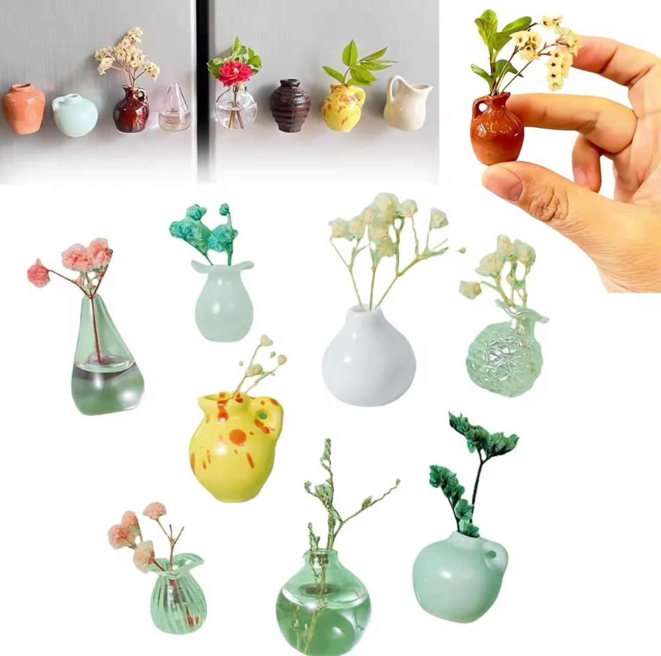 Cute Miniature Vase with Magnets (Only Pots, Flowers not included)