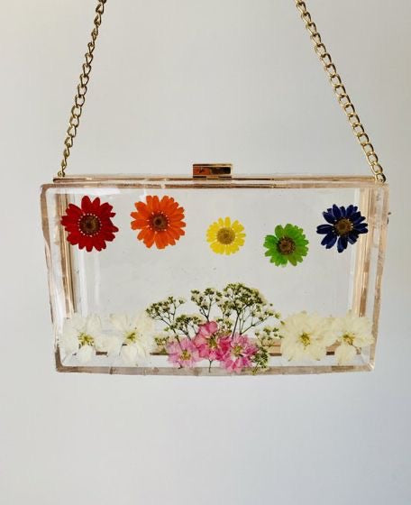 Transparent Clutch/Sling Bag with Real Pressed Flowers