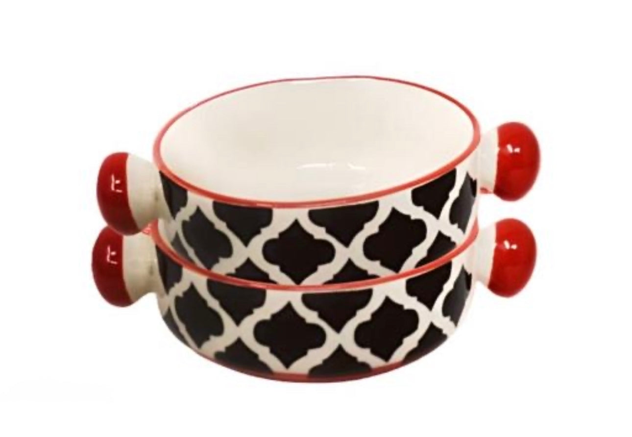 Antique Ceramic Hand Painted Mughal Design Pasta/Soup Serving Bowls - Set of 2