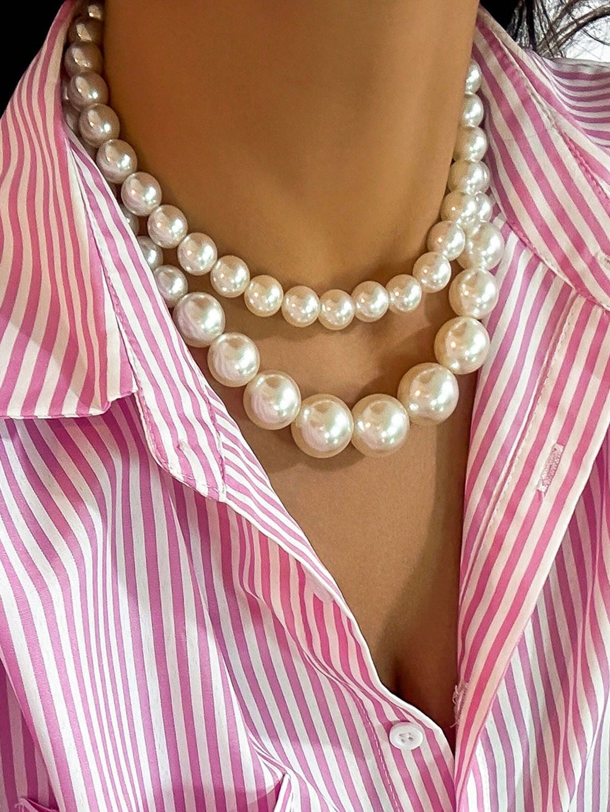 Elegant 2-Layers Pearl Beaded Choker Necklace