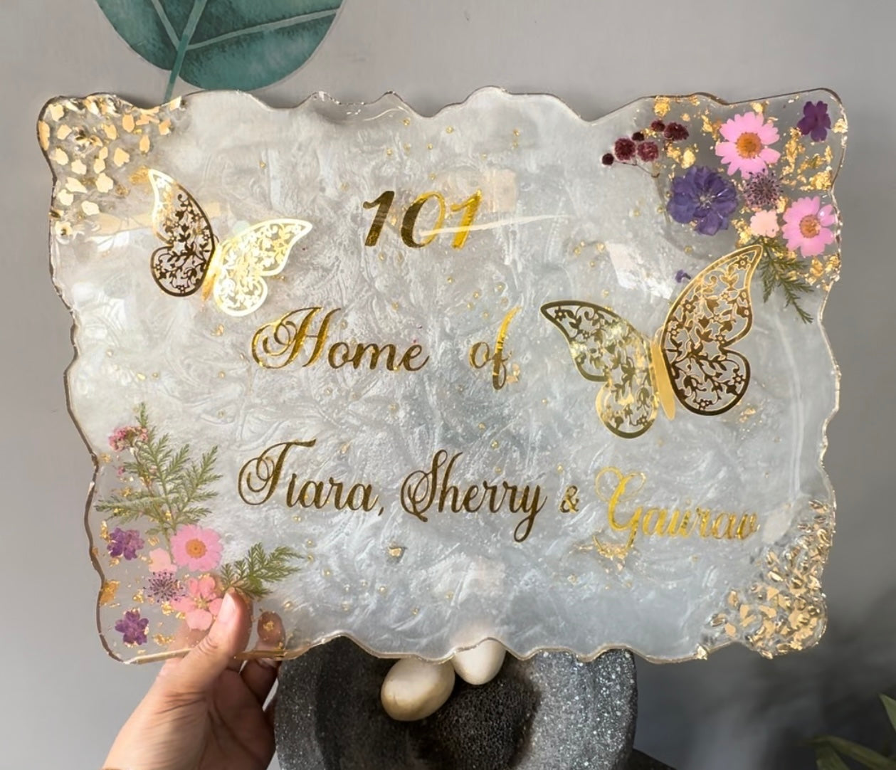 Glittering Floral Butterflies Details Customised Nameplates for Home