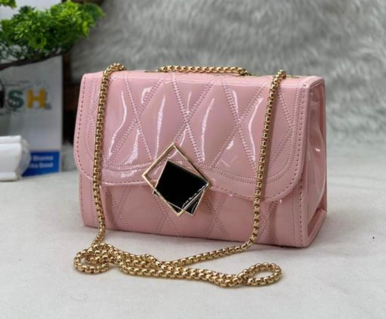 Faux Leather Chain Strap Crossbody Bag